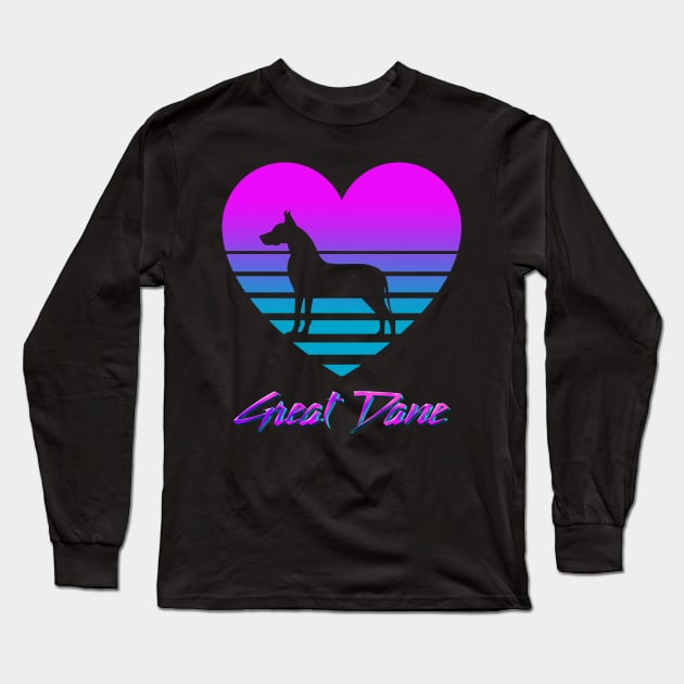 Great Dane Love Cyberpunk Vaporwave Dog Puppy Gift Long Sleeve T-Shirt by TheVintageChaosCo.